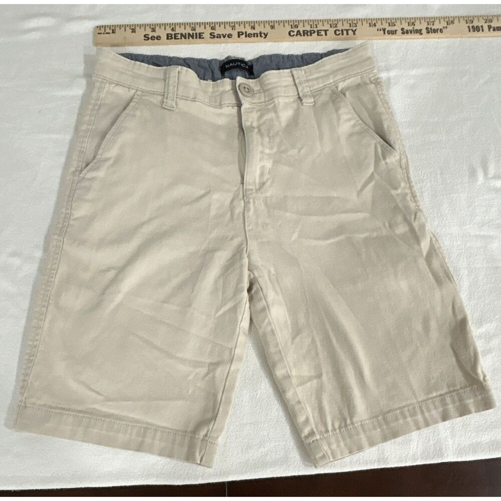 Nautica Boys Beige Chino Shorts Size 14 9" Inseam Cotton/Spandex Twill Pockets